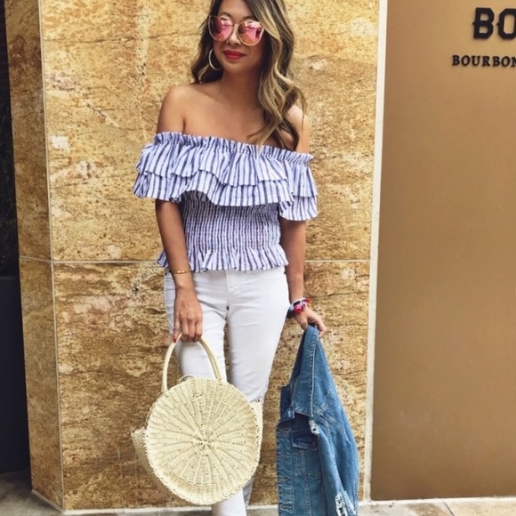Handbags - LAST 1❤️TRENDY ROUND LINED STRAW TOTE BAG